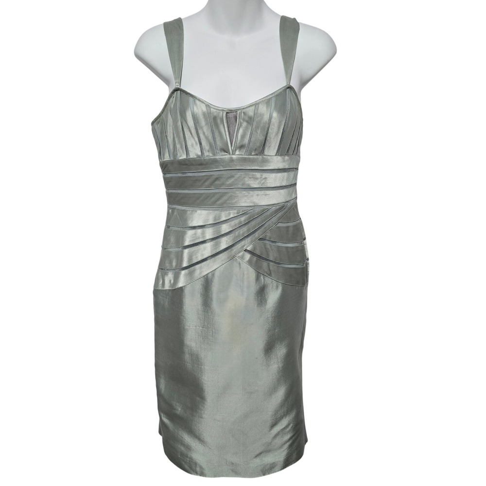 Adrianna Papell Light Blue Metallic Mesh Dress Cocktail Party Sz 4 Sweetheart